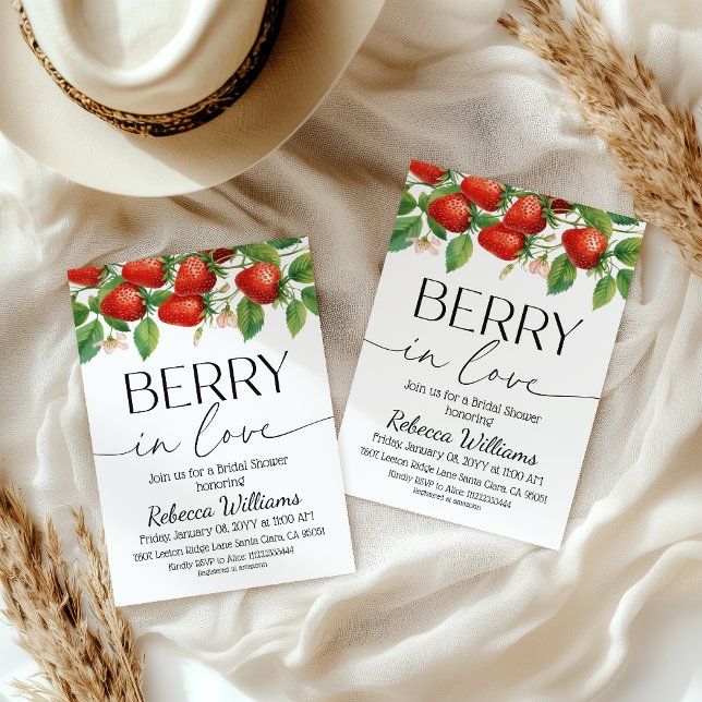 Invitación Modern Strawberry Berry In Love Bridal Shower (Subido por el creador)
