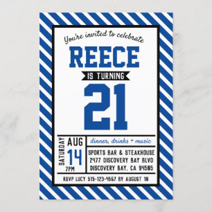 Invitación Modern Stripe Blue Male 21º cumpleaños