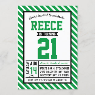 Invitación Modern Stripe Green Masculino 21º cumpleaños