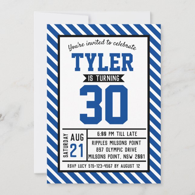 Invitación Modern Stripe Male 30 cumpleaños (Anverso)