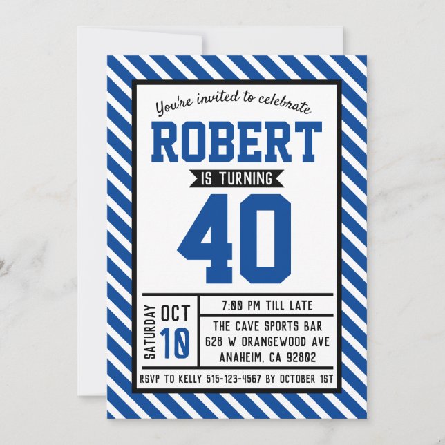 Invitación Modern Stripe Male 40 cumpleaños (Anverso)