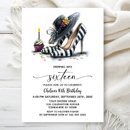 Invitación Modern Striped High Heel Shoes 16th Birthday