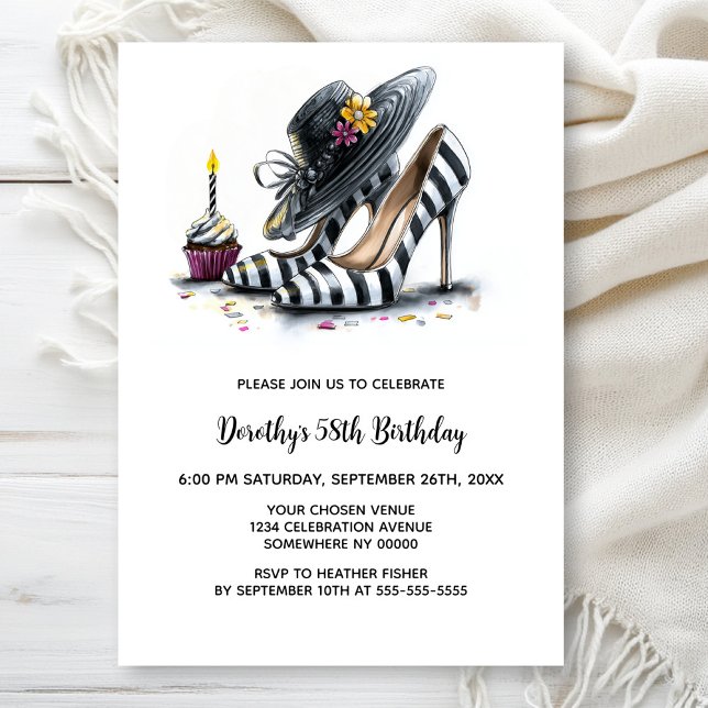 Invitación Modern Striped High Heel Shoes Birthday Party (Subido por el creador)