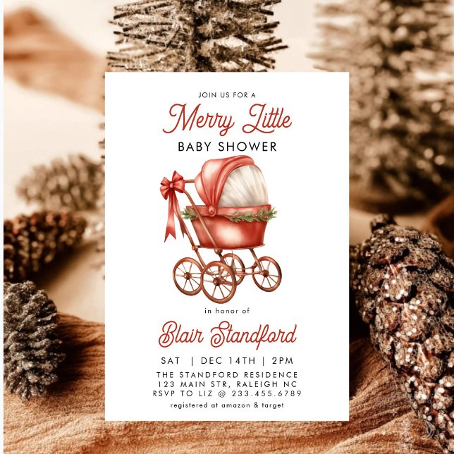 Invitación Modern Stroller Merry Little Christmas Baby Shower (Subido por el creador)