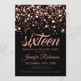 Invitación Modern Sweet 16 Rosa Gold Midnight Glam