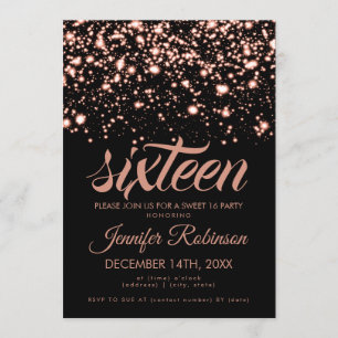 Invitación Modern Sweet 16 Rosa Gold Midnight Glam