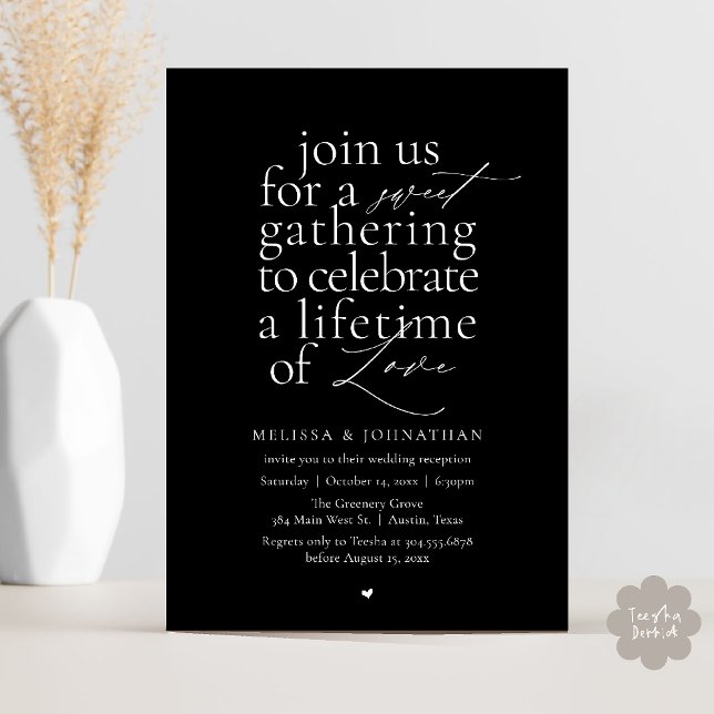 Invitación Modern Sweet Love Minimalist Wedding Reception (Modern Sweet Love Minimalist Wedding Reception Dinner Invitation Card in Black and White)