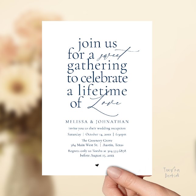 Invitación Modern Sweet Love Minimalist Wedding Reception (Modern Sweet Love Minimalist Wedding Reception Dinner Invitation Card in Navy Blue)