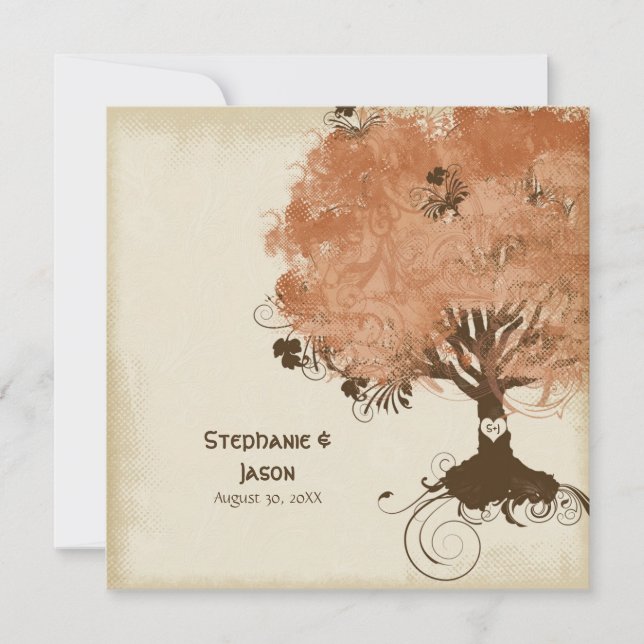 Invitación Modern Swirl Scroll Tree of Life Fall Otoño Leaf (Anverso)