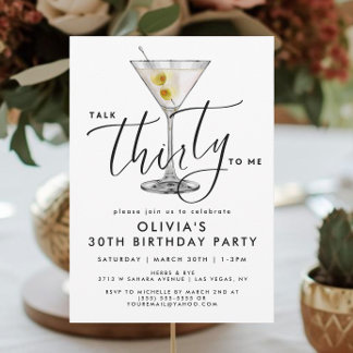 Invitación Modern “Talk Thirty to Me” Martini Glass 30th