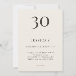 Invitación Modern Taupe & Cream 30th Birthday Celebration