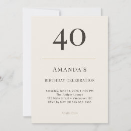 Invitación Modern Taupe & Cream 40th Birthday Celebration