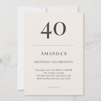 Invitación Modern Taupe & Cream 40th Birthday Celebration