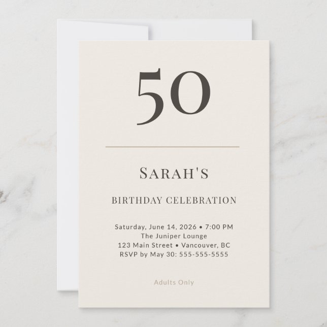 Invitación Modern Taupe & Cream 50th Birthday Celebration (Anverso)