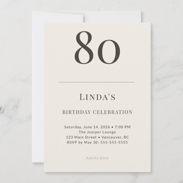 Invitación Modern Taupe & Cream 80th Birthday Celebration (Anverso)