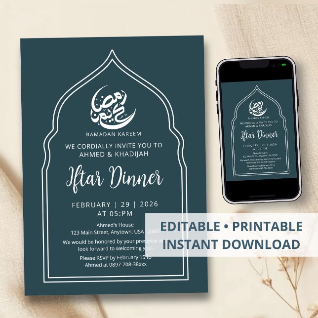 Invitación Modern Teal Arch Ramadan Iftar Dinner Invitation (Subido por el creador)