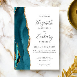Invitación Modern Teal Gold Agate Wedding Invitation