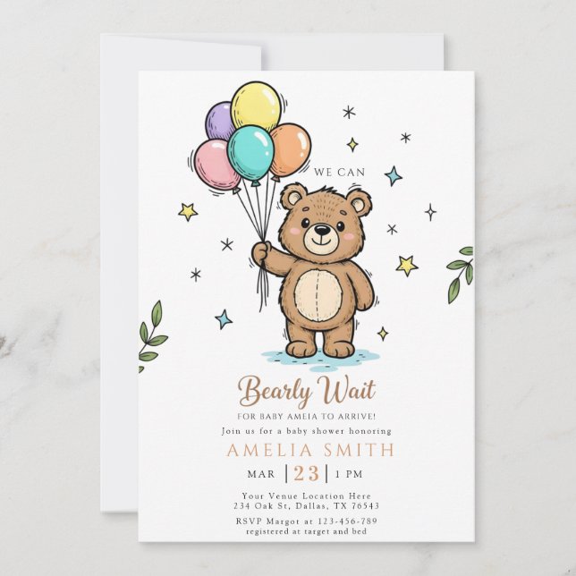 Invitación Modern Teddy bear Friendly baby shower (Anverso)
