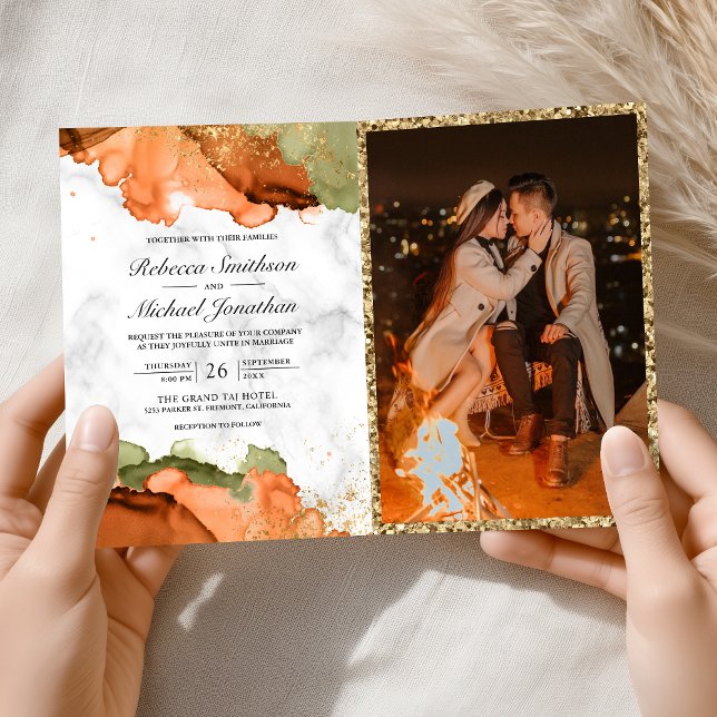 Invitación Modern Terracotta Abstract Ink QR Code Wedding (Subido por el creador)