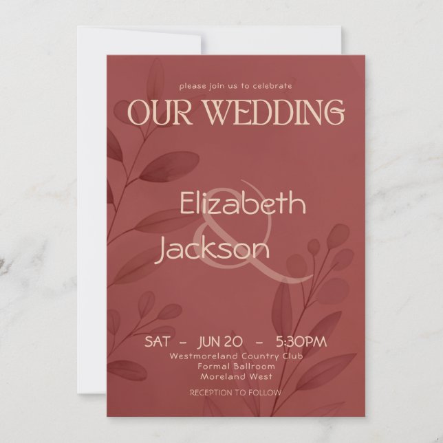 Invitación Modern Terracotta Botanical Typography Wedding (Anverso)