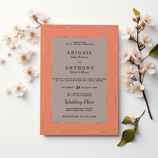 Invitación Modern terracotta brown gold classy Wedding (Modern terracotta brown gold classy Wedding )