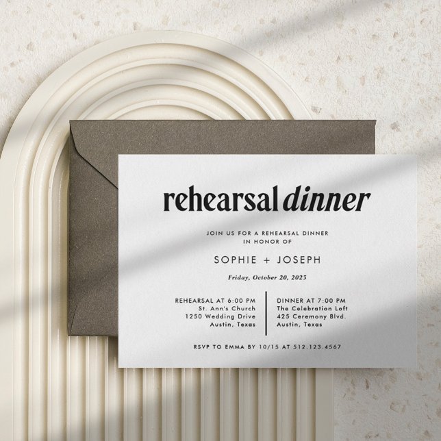 Invitación Modern Text | Black and White Rehearsal Dinner (Subido por el creador)