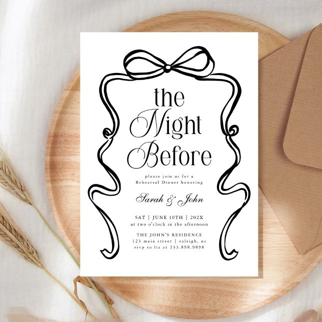 Invitación Modern The Night Before Bow BoRehearsal Dinner (Subido por el creador)