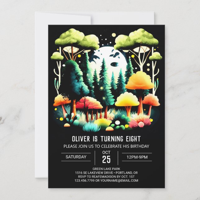 Invitación Modern to the Woods Kids Birthday Fiesta (Anverso)