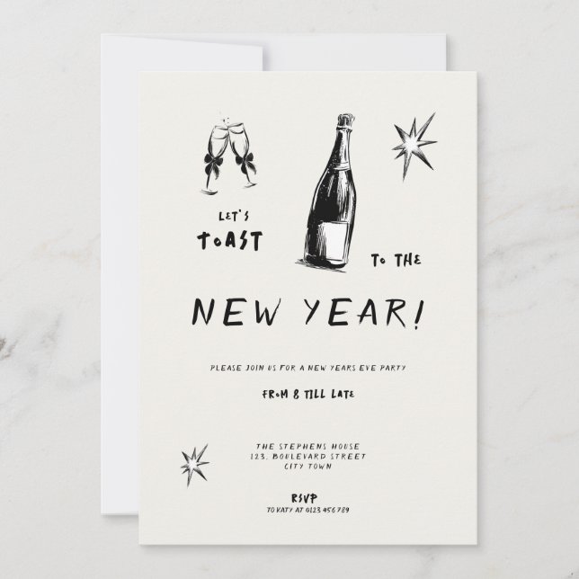Invitación Modern Toast to the New Year 2026 Bold Typo (Anverso)