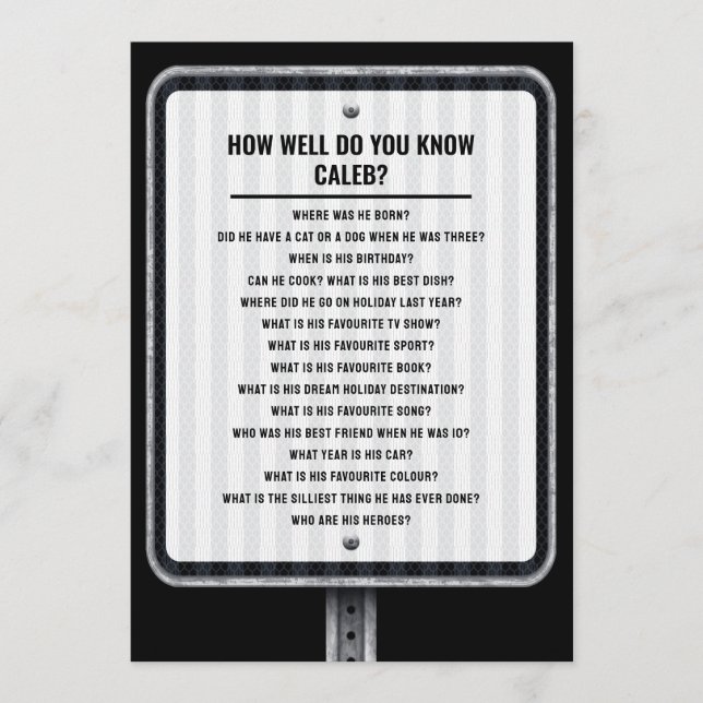 Invitación Modern traffic sign quiz party game (Anverso)