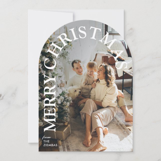 Invitación Modern Trendy Arched Merry Christmas Family Photo (Anverso)