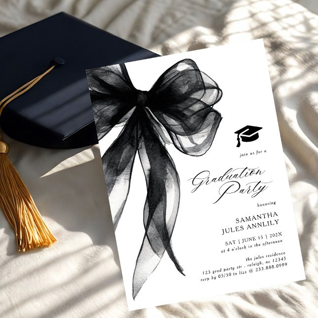 Invitación Modern Trendy Black Bow Graduation Party  (Subido por el creador)