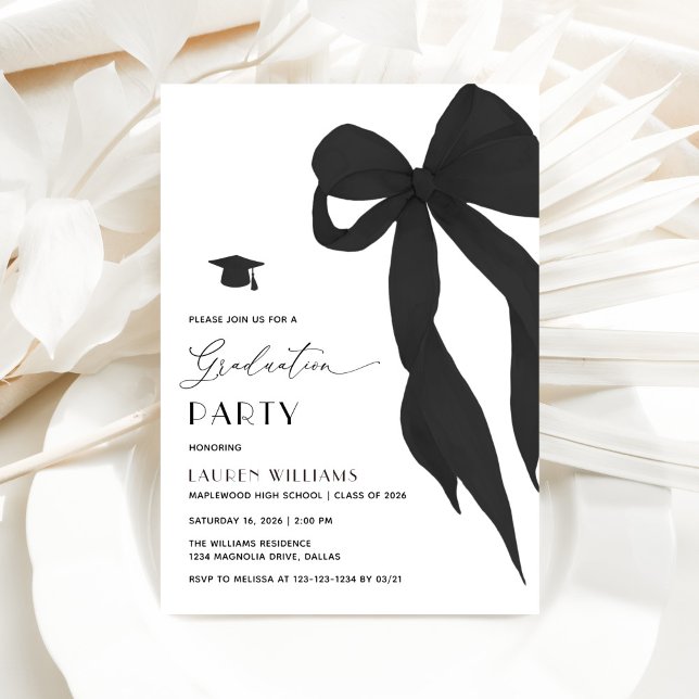 Invitación Modern Trendy Black Bow Graduation Party (Subido por el creador)