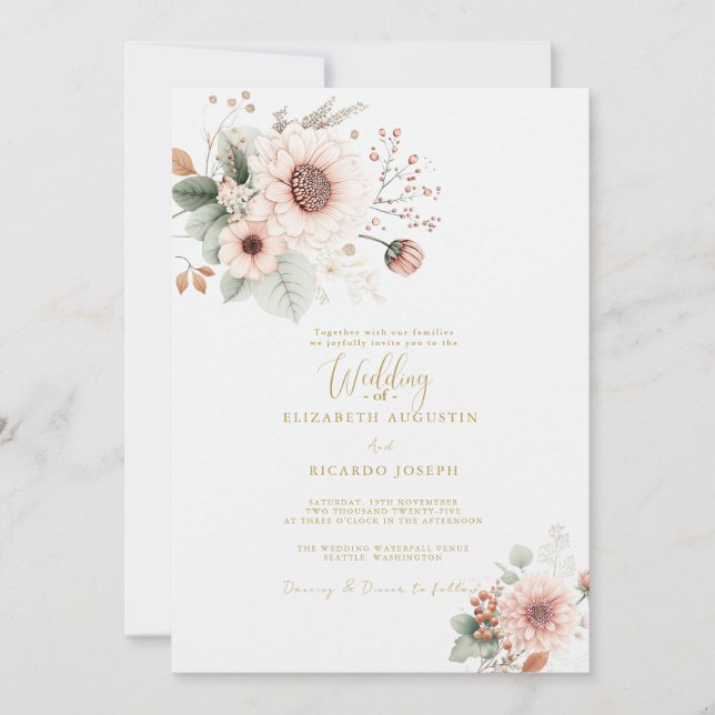 Invitación Modern Trendy Dusty Rose Blush Wedding  (Anverso)