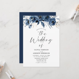Invitación Modern Trendy Navy Blue Watercolor Floral Wedding