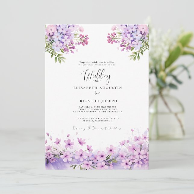 Invitación Modern Trendy Purple Lavender  Wedding (Anverso de pie)
