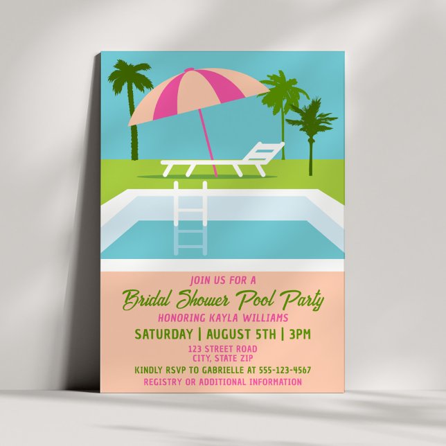 Invitación Modern Tropical Bridal Shower Pool Party Summer (Subido por el creador)