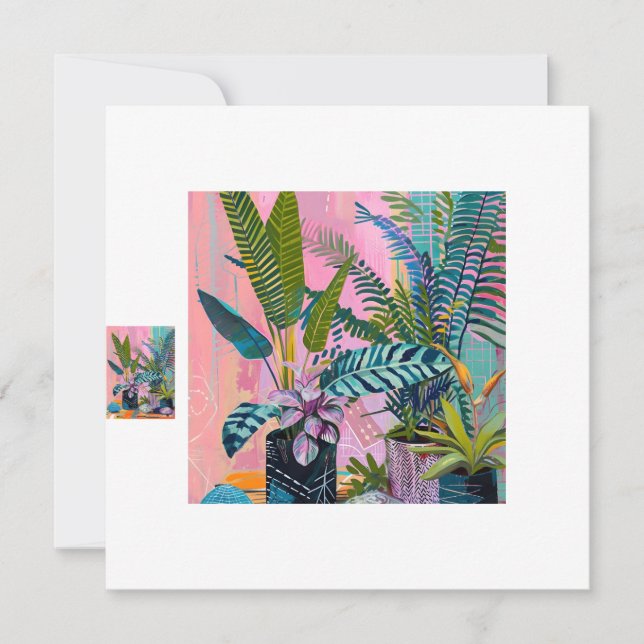 Invitación Modern Tropical Plant Print – Pink and Green  (Anverso)