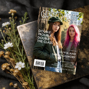 Invitación Modern Twins Graduation Magazine Cover TMF26