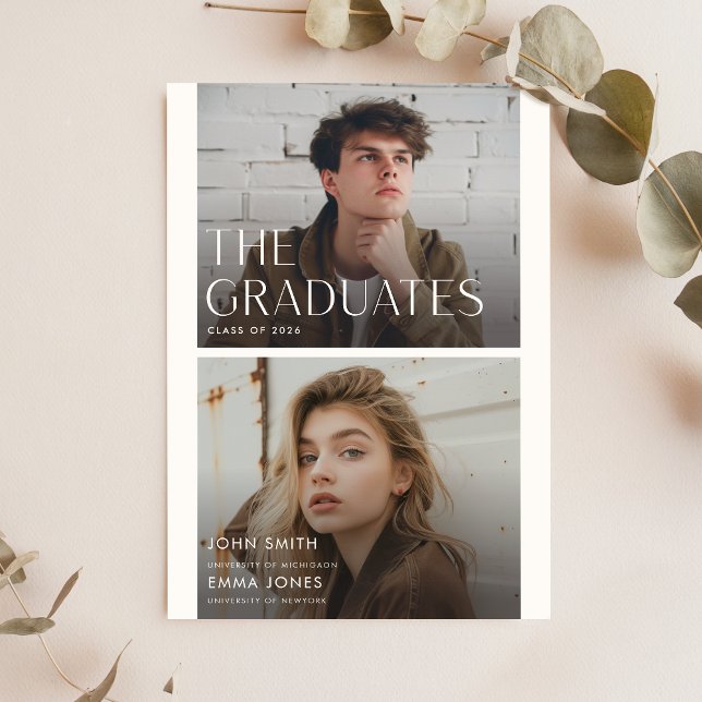 Invitación Modern Two Graduates Double Joint Graduation Party (Subido por el creador)