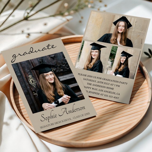 Invitación Modern Typography 3 Photo Collage Graduation Party (Subido por el creador)