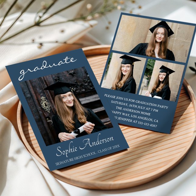 Invitación Modern Typography 3 Photo Collage Graduation Party (Subido por el creador)
