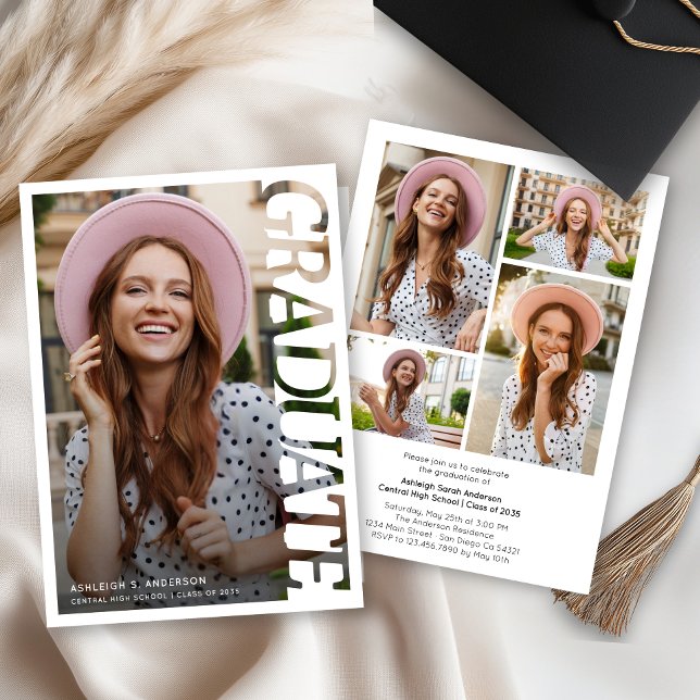 Invitación Modern Typography Graduate 4 Photo Collage (Subido por el creador)