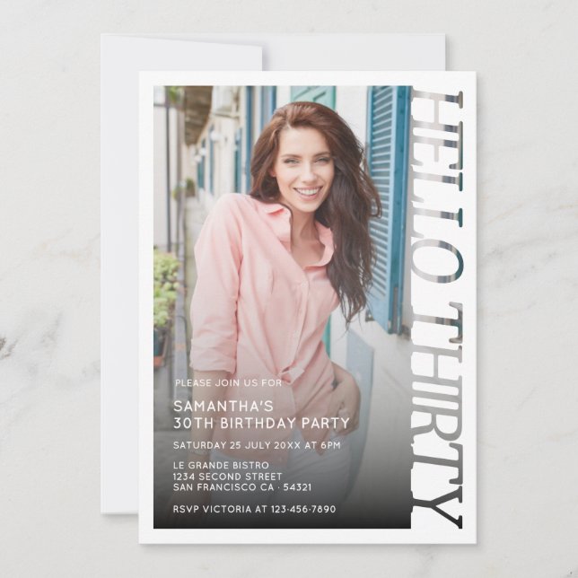 Invitación Modern Typography Hello Thirty Birthday Photo (Anverso)