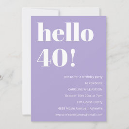 Invitación Modern Typography Lavender 40th Birthday Party