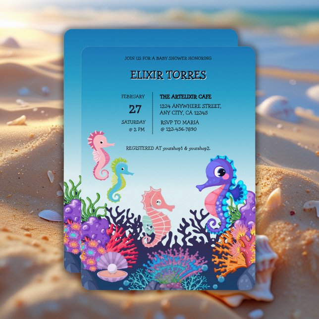 Invitación Modern Under the Sea Seahorse Baby Shower (Subido por el creador)