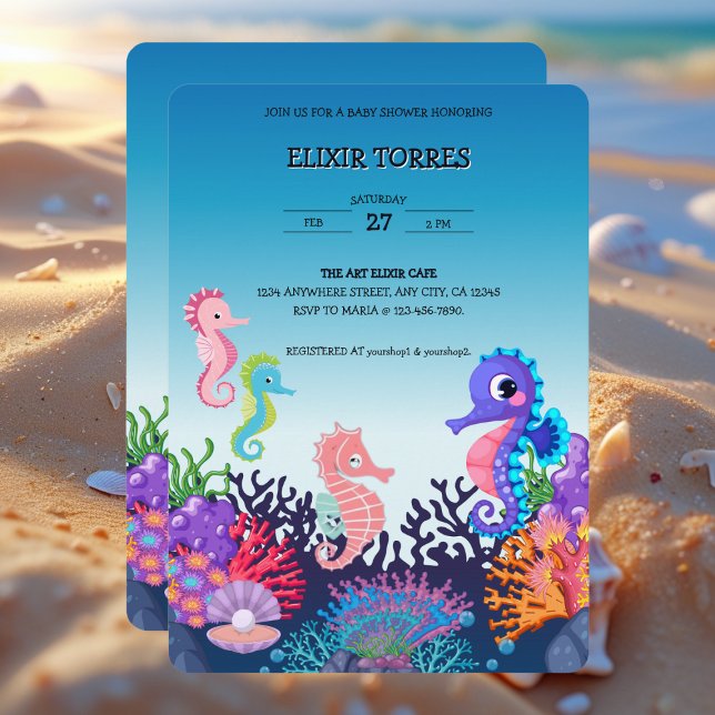 Invitación Modern Under the Sea Seahorse Baby Shower (Subido por el creador)
