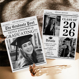 Invitación Modern Unique Fun Photo Newspaper Graduation