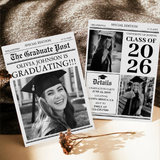 Invitación Modern Unique Fun Photo Newspaper Graduation