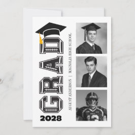 Invitación Modern Varsity Football Player Photo Graduation
